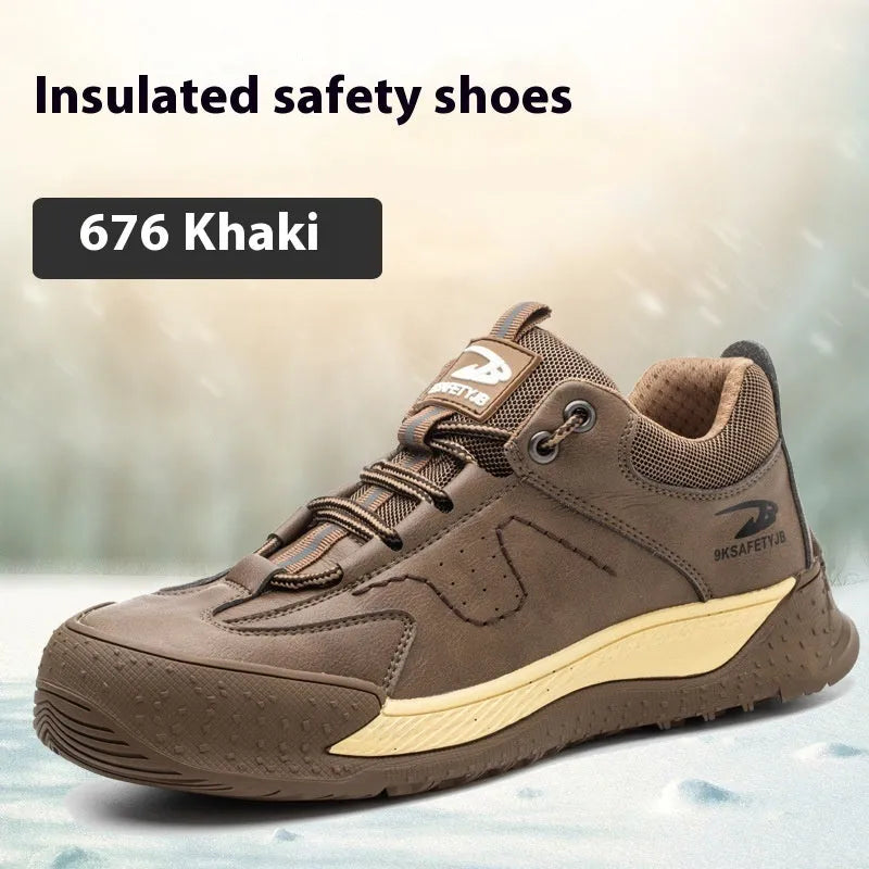 Flyknit leather work shoes with rubber sole in multiple colour options