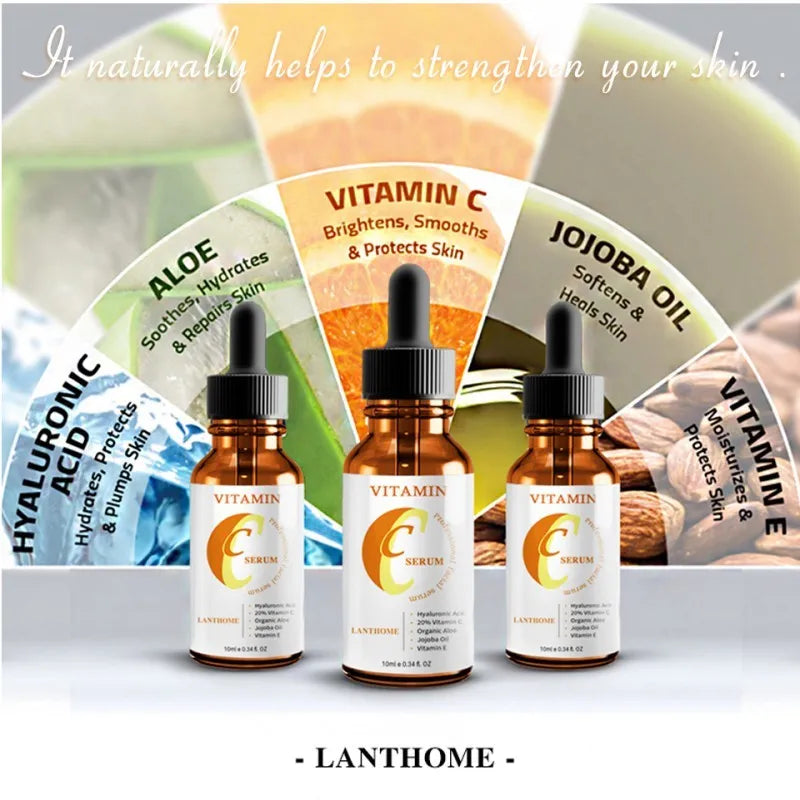 10ml facial serum bottle with vitamin C and hyaluronic acid for brightening and anti-ageing skincare