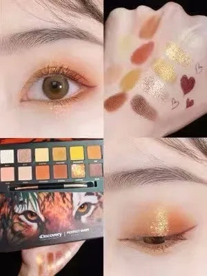 Twelve-colour animal themed eye shadow palette with pressed powder formula