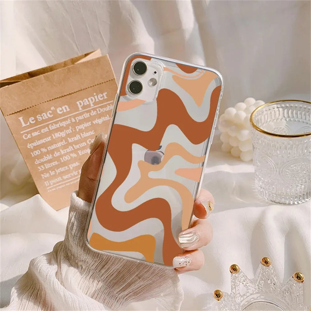 Transparent TPU soft shell phone case with striped wave pattern for iPhone