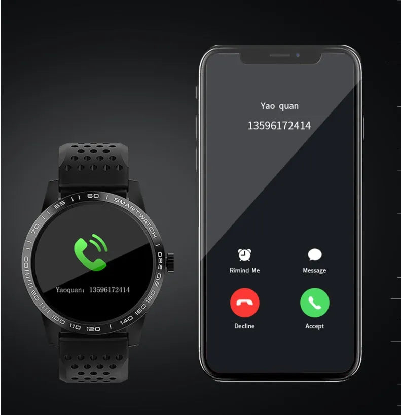 Black smart bracelet with a colour screen showing heart rate data on a wrist.