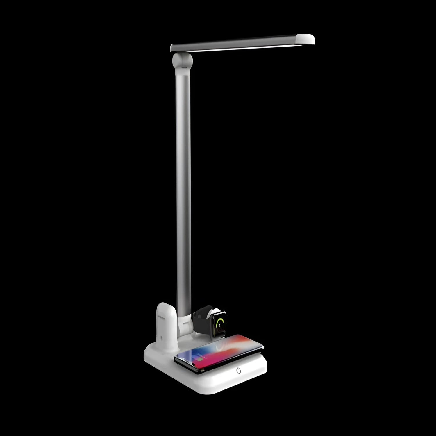X-1 multi-function LED desk lamp with wireless charging pad in black or white