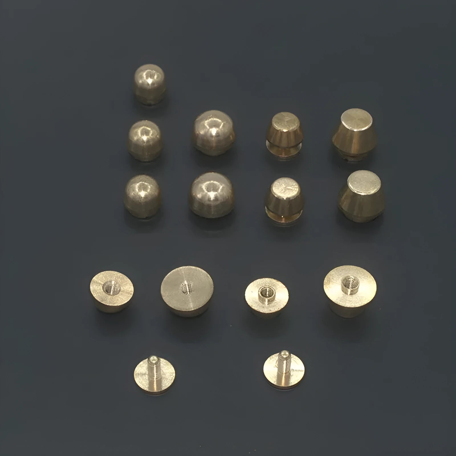 Brass decorative buckle set with geometric and round foot nails in 10x6mm and 12x7mm sizes