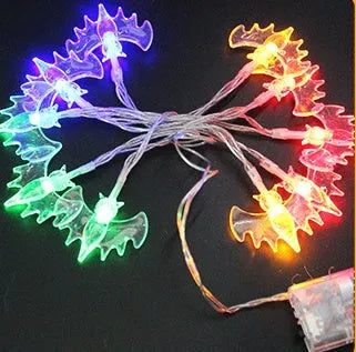 Halloween LED string lights with pumpkin, bat and ghost pendants on 1.2 metre white cable