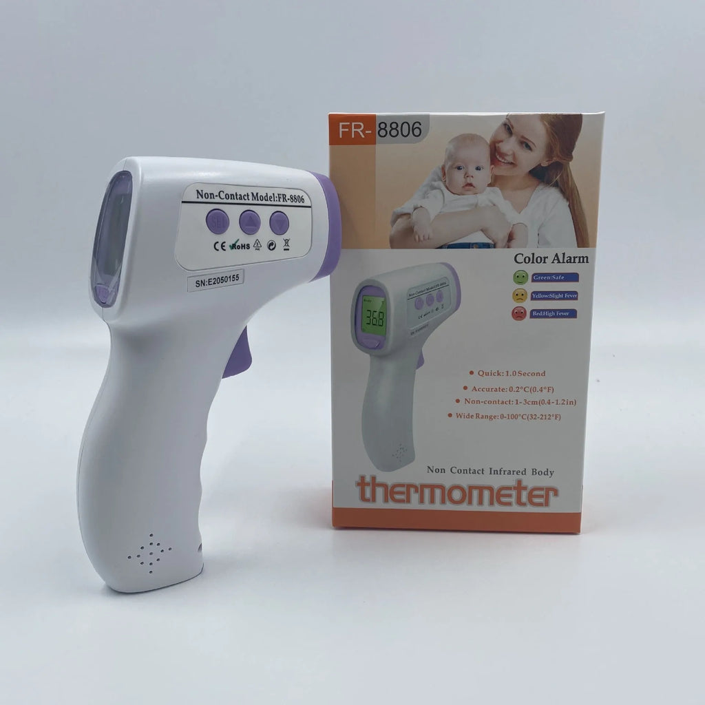 White digital thermometer with electronic display for non-contact temperature measurement