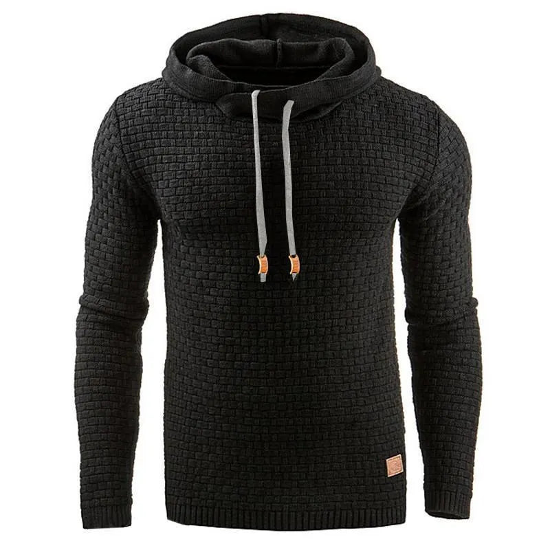 A man's plain hooded sweatshirt in a cotton-polyester blend, shown in multiple colour options.