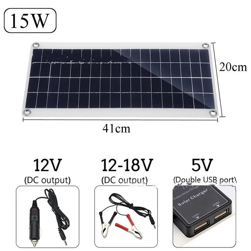 Portable solar panel with dual USB ports for outdoor device charging