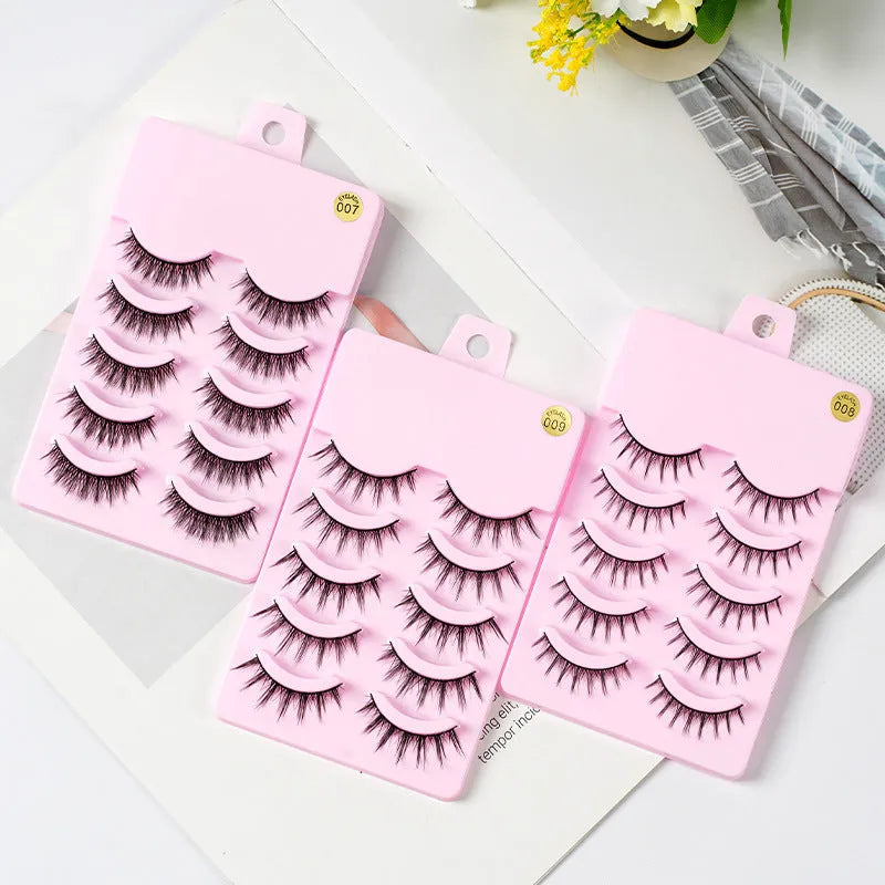 Five pairs of natural wispy manga false eyelashes for anime cosplay in styles 007, 008, and 009.