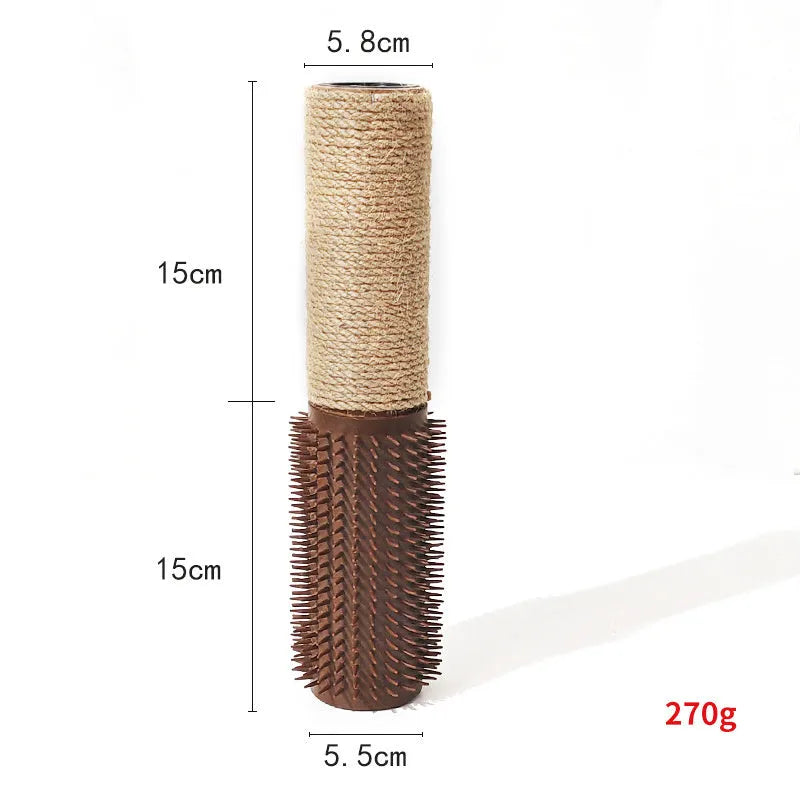 Sisal scratching post for cats measuring 30cm tall with natural fibre texture in brown or grey colour