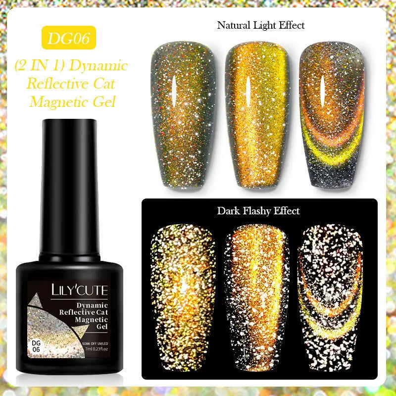 Cat eye series UV nail polish gel bottles with diamond glitter fragments in six colour styles