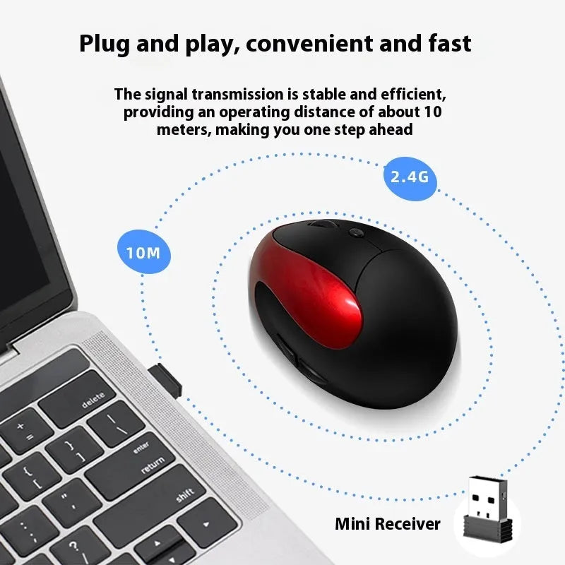 Vertical ergonomic wireless mouse showing upright design with USB connector and multiple colour options
