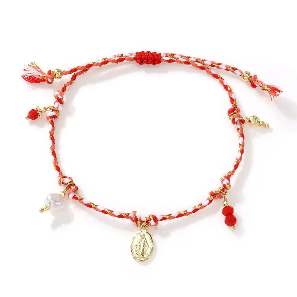 Hand-woven colourful braided rope bracelet for women in ethnic carrying strap tag design