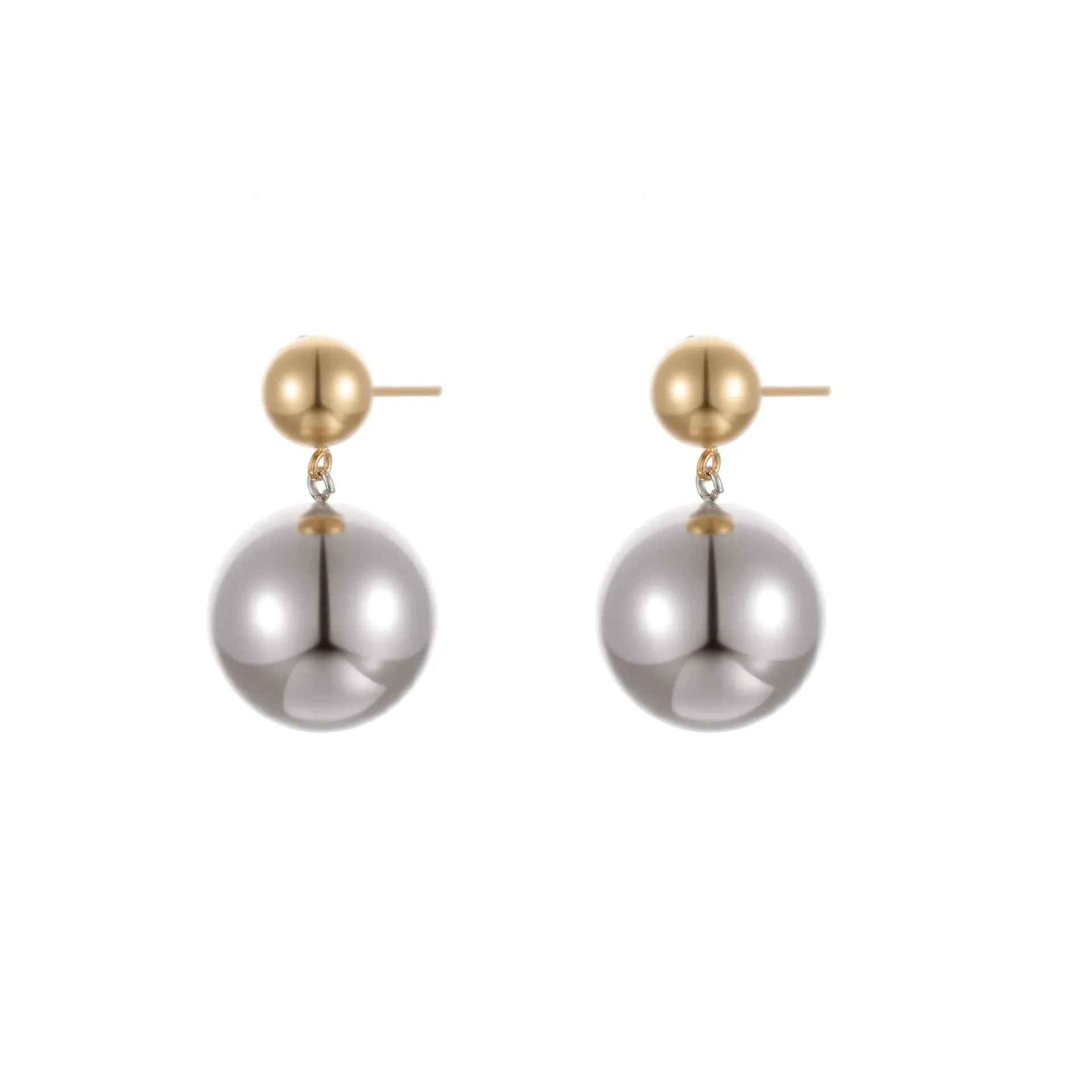 A pair of round bead stainless steel stud earrings with a colour-block geometric design.