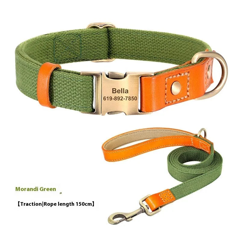 Small dog mohair collar and leash set in Mo Landi green, showing the neck ring and attached traction rope.
