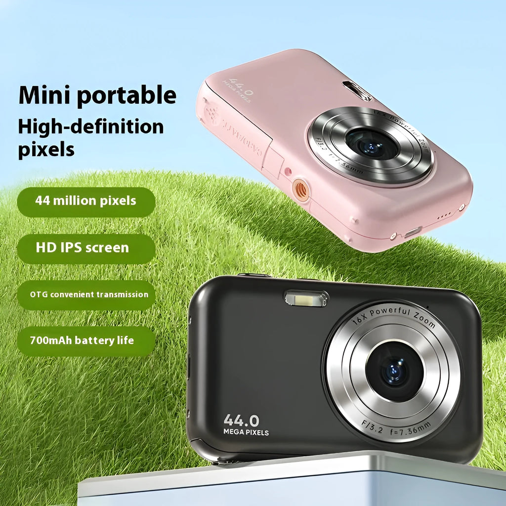 DC406L digital camera for kids in purple colour showing its 2.4-inch screen and compact design.