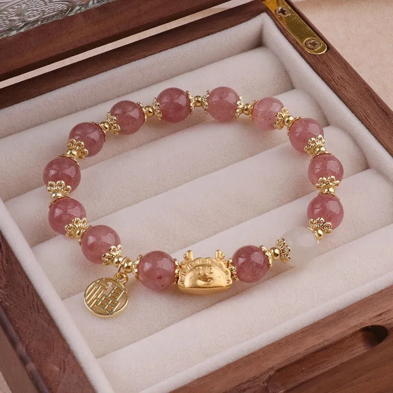 Women's floral glazed zodiac animal bracelet with ice crack texture and electroplated finish