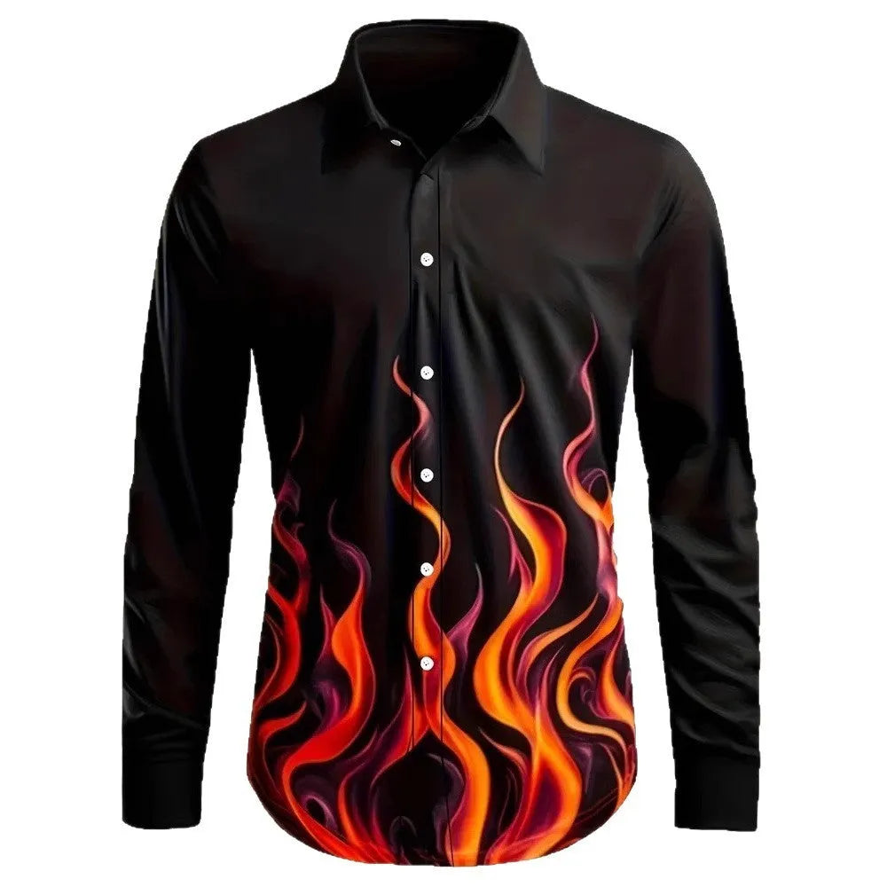 Hawaiian style men's long sleeve shirt with flower pattern and loose cardigan fit in polyester