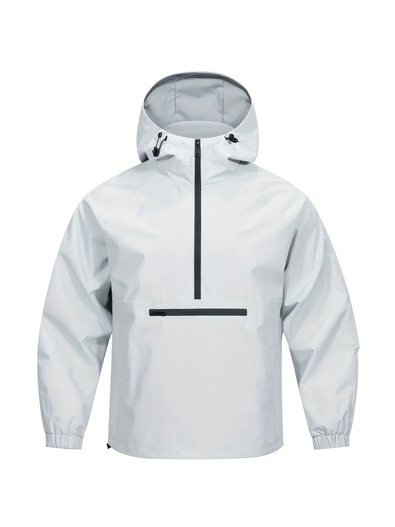Men's Korean-style corduroy half-zip hooded sweater jacket in light grey colour