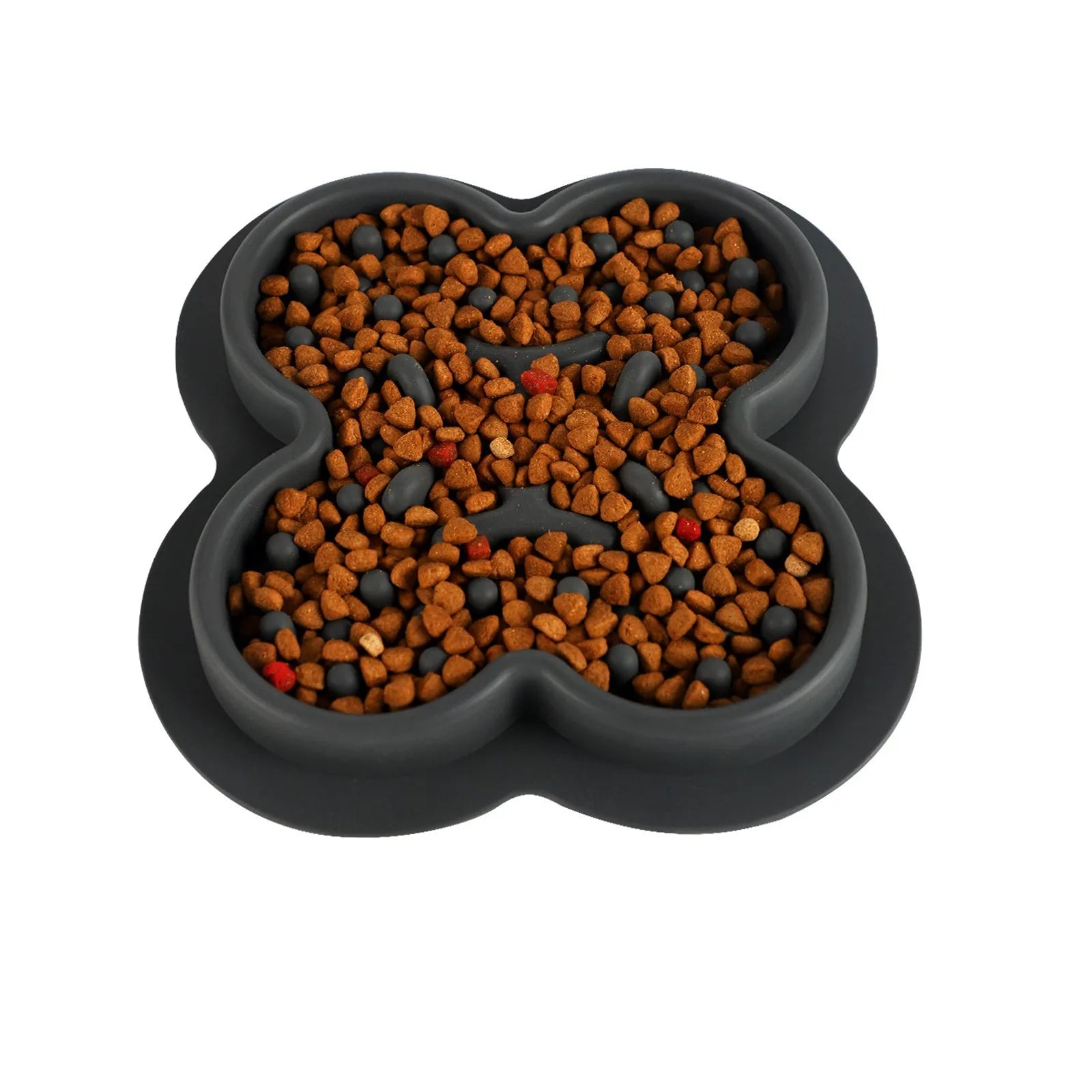 Blue silicone pet licking pad with textured surface and raised edges for slow feeding.