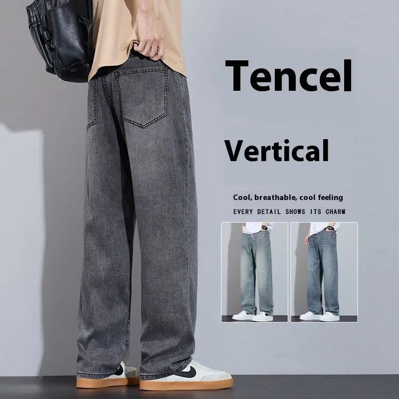 Straight-leg wide trousers in ice silk denim available in UK2560 colour variations