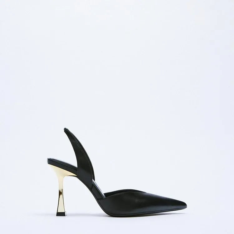 Women's patent leather high heels in apricot with pointed toe and shallow mouth design