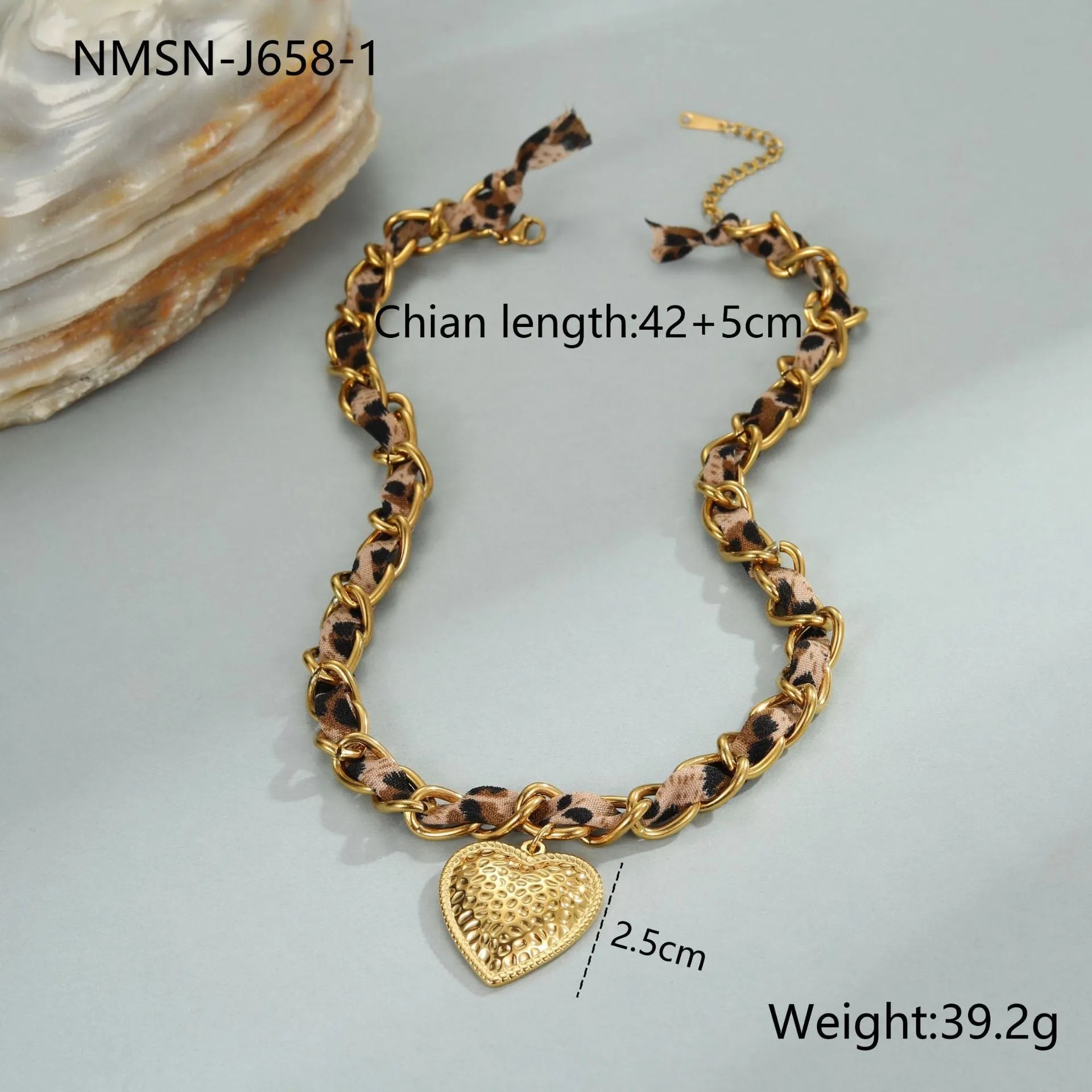 Stainless steel geometric leopard love pendant necklace on adjustable 41-50cm chain with 18K electroplated finish