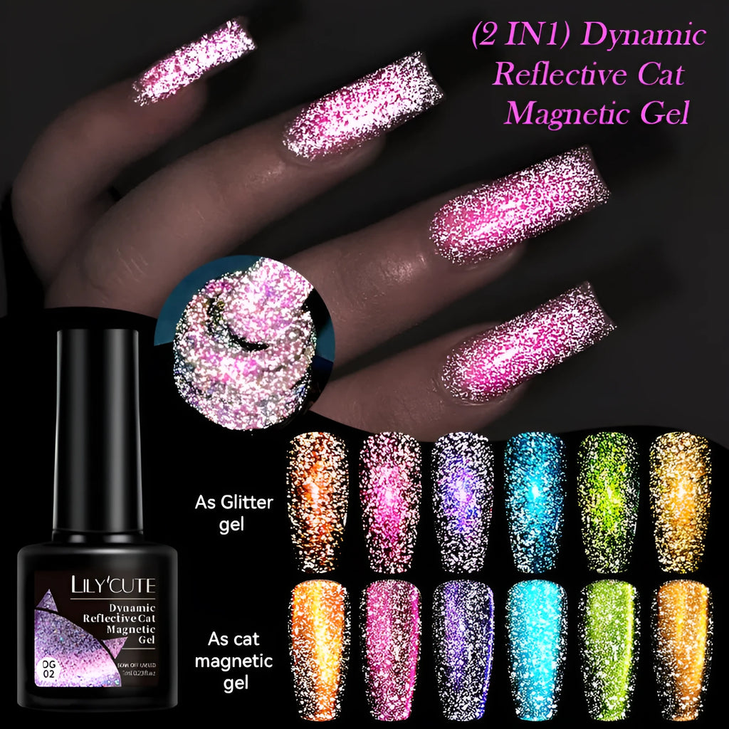 Cat eye series UV nail polish gel bottles with diamond glitter fragments in six colour styles