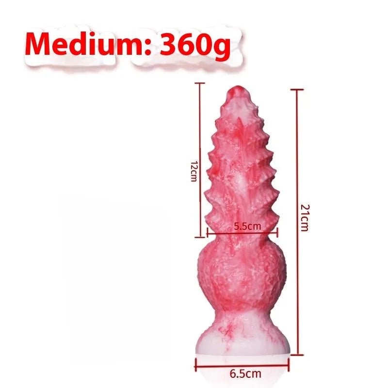 Pink platinum silicone shaped penis women's masturbation device on a plain background.