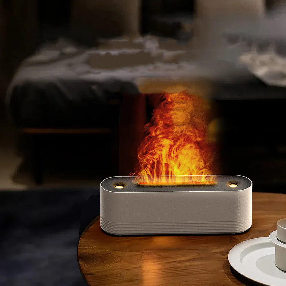 Black Flame Air ultrasonic humidifier with LED lights creating mist and flame effect illumination