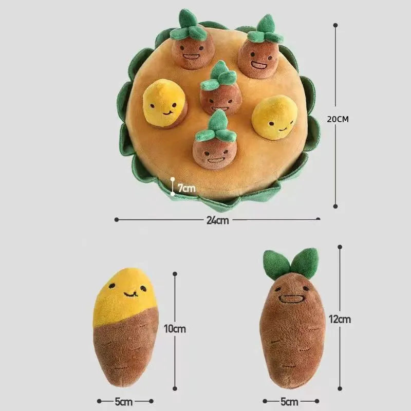 Yellow interactive dog puzzle toys with removable squeaky plush on durable polyester slow feeder play pads
