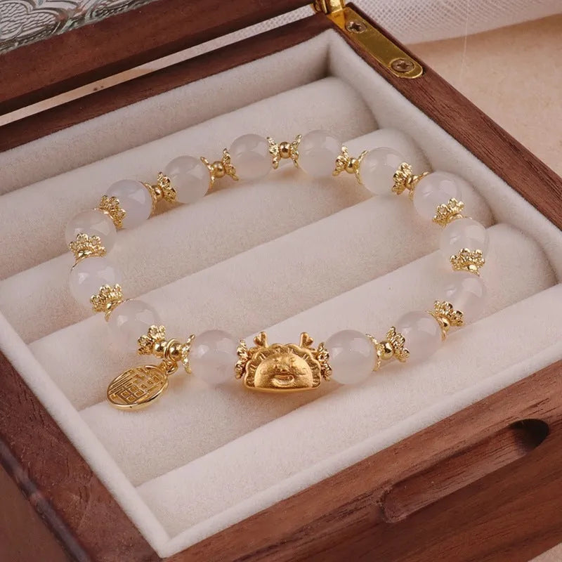 Women's floral glazed zodiac animal bracelet with ice crack texture and electroplated finish