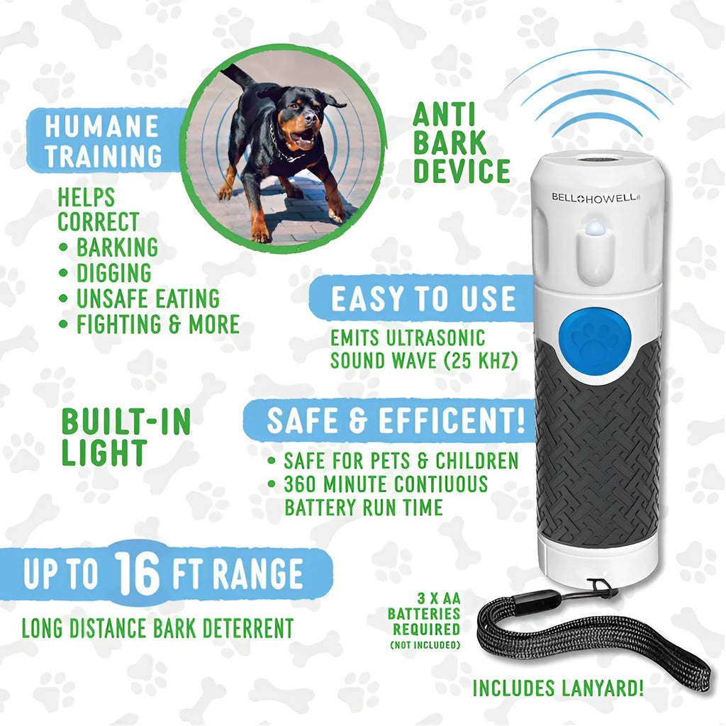 White ABS plastic ultrasonic dog trainer handheld device for bark control weighing 100g