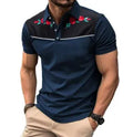 Men's short sleeve polo shirt with zip decoration on polyester mesh fabric.