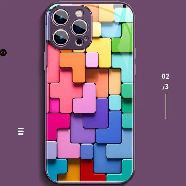 Silicone iPhone case with colourful building block cartoon geometric design on back cover