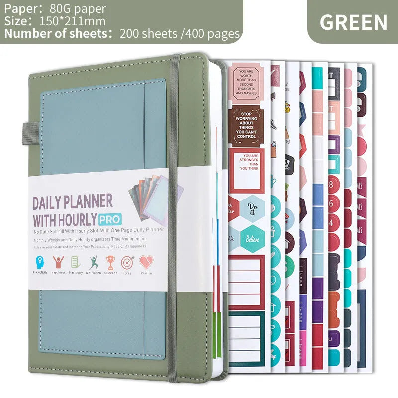 A5 notebook with purple PU cover closed by a black elastic strap