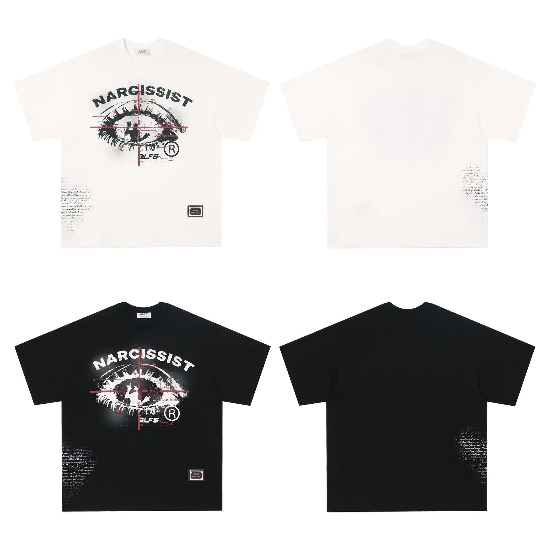American Retro Hip Hop Gothic cotton T-shirt with bold letter pattern in black or white colour options