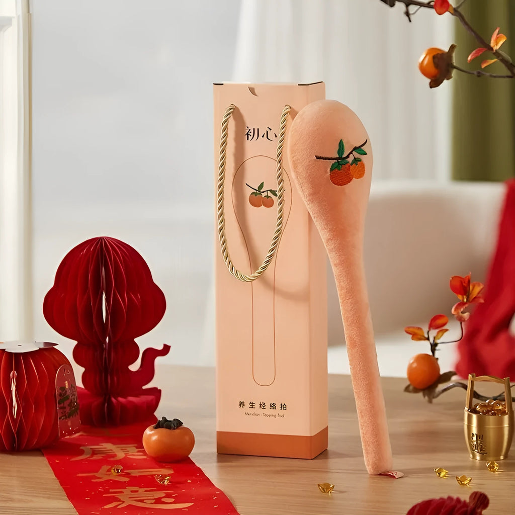 48cm long back pounding massage stick with zipper closure in meridian flap persimmon style