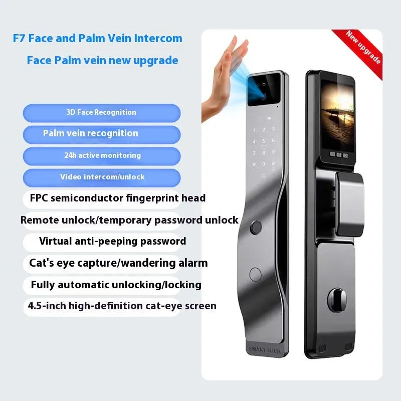 F7 face intercom smart door lock with fingerprint scanner and keypad in aluminium alloy housing
