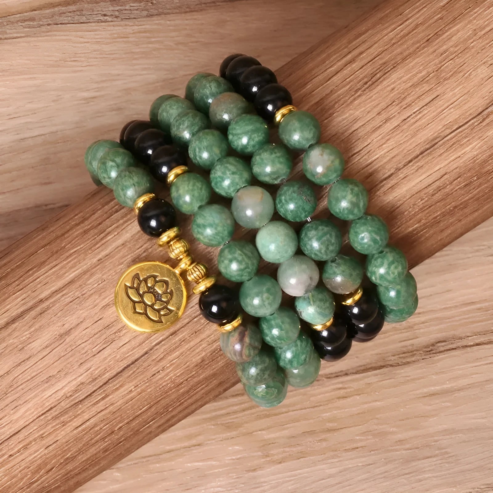 Green and black alloy elastic beaded long bracelet with stretch band