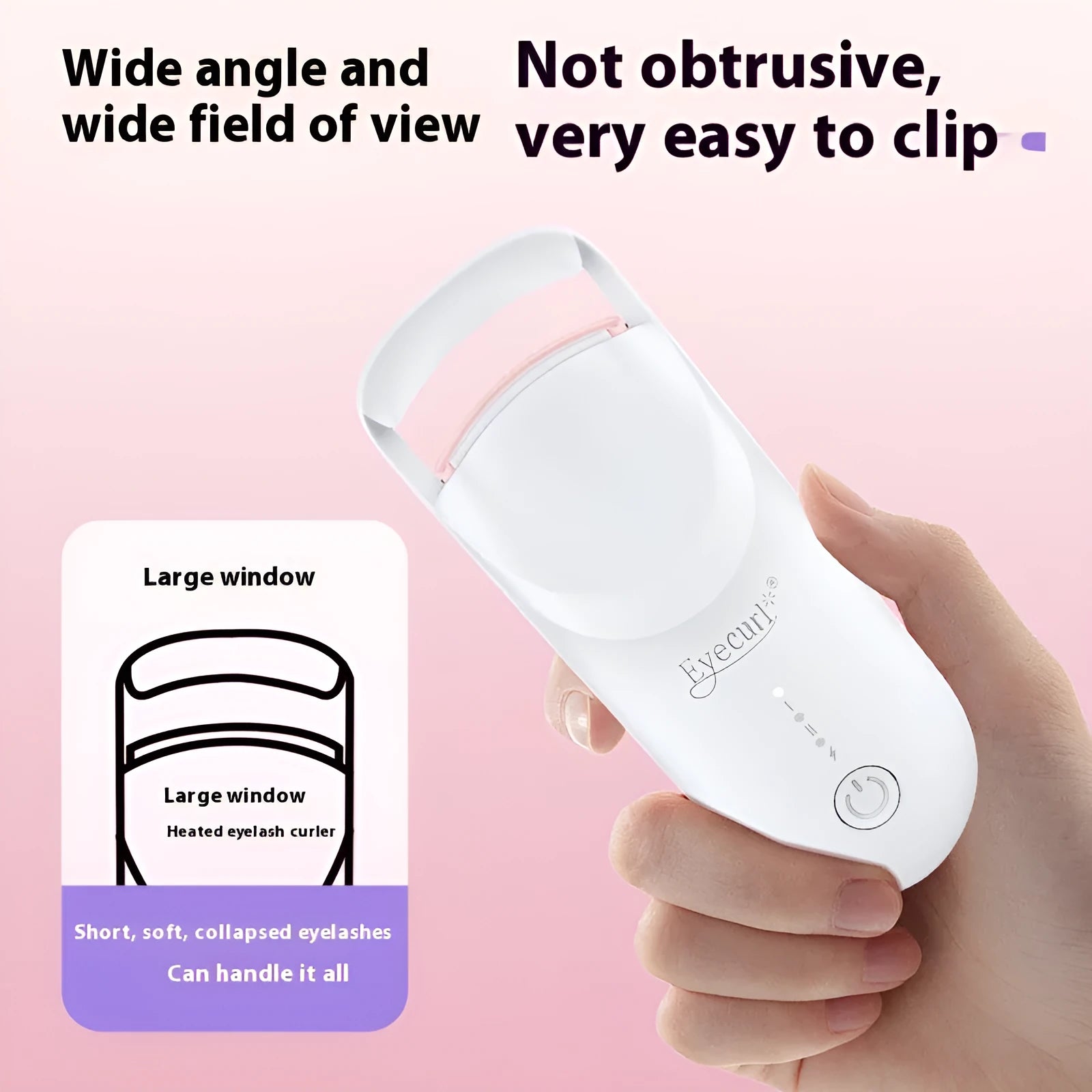 Plastic electric heating eyelash curler with USB cable in cream white colour
