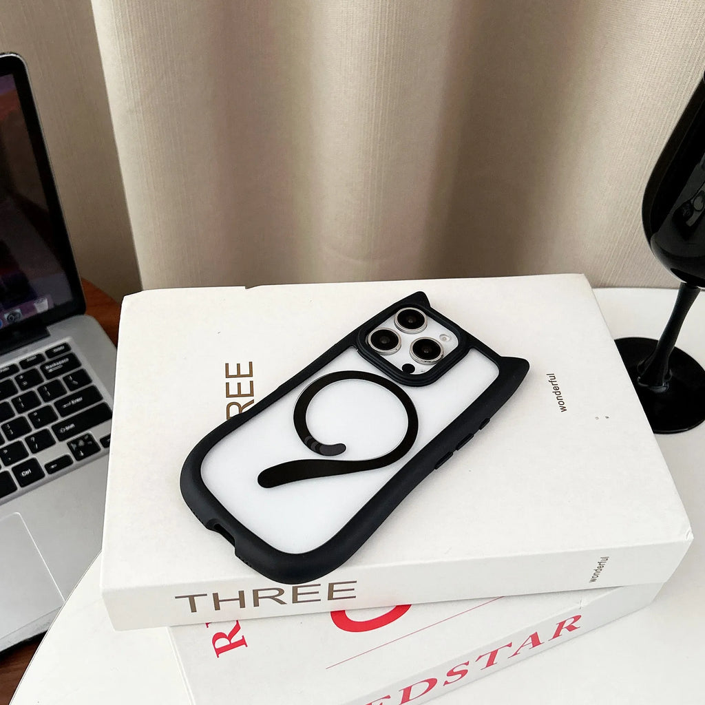 Transparent acrylic TPU phone case with magnetic ring for iPhone 17 in black, blue, grey, and pink colours.