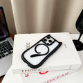 Transparent acrylic TPU phone case with magnetic ring for iPhone 17 in black, blue, grey, and pink colours.