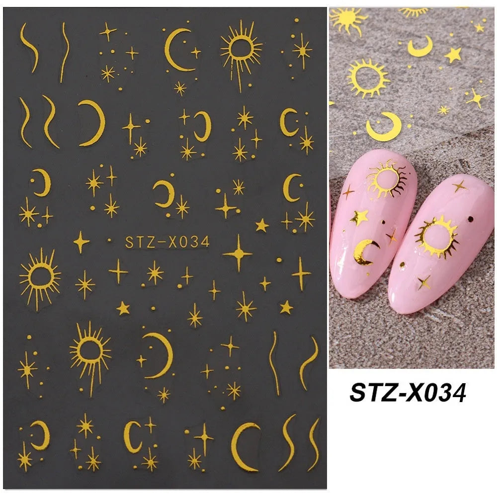 Sheet of black and silver love heart pattern nail art stickers with a plastic nail patch.
