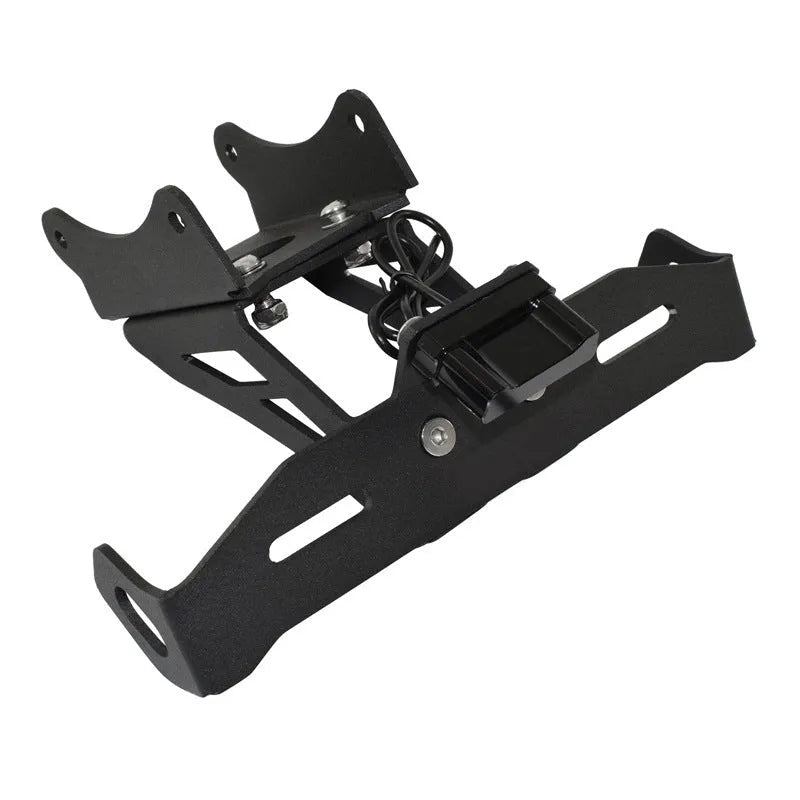 Black aluminum alloy rear license plate frame for Honda motorcycle showing fixed bracket style