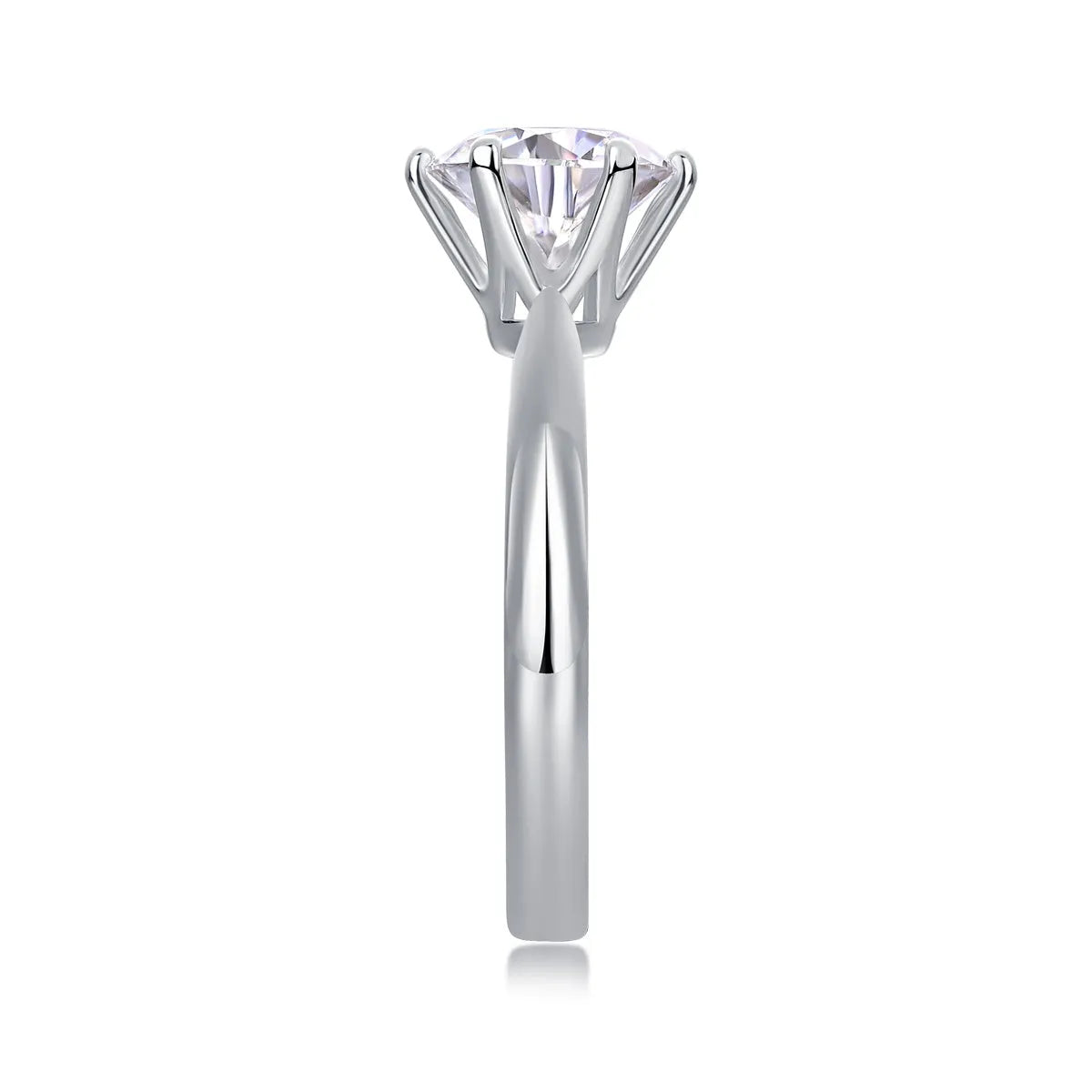 Classic six-prong moissanite wedding ring with platinum-plated S925 silver, 1-5 carat options, ring sizes 5-9