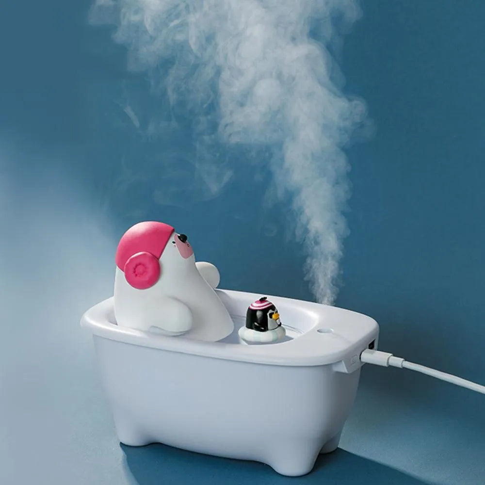 White USB-powered desktop air humidifier with water tank and mist output