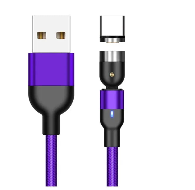 Essager black magnetic USB charging cable with rotating head and blue LED light on a white background.