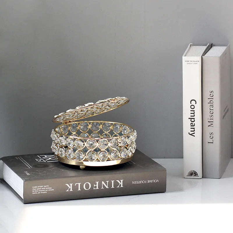 French gold jewellery storage box with crystal glass transparent lid European style design