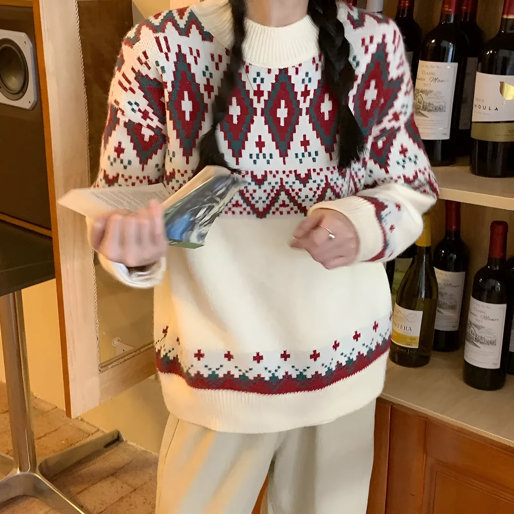 Retro striped pullover knitted top with loose fit and long sleeves
