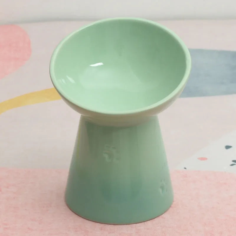 Ceramic pet bowl with raised base and various rim shape options